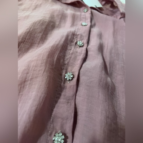 NWT Zara Sheer blouse with rhinestone button size XS - Picture 4 of 14
